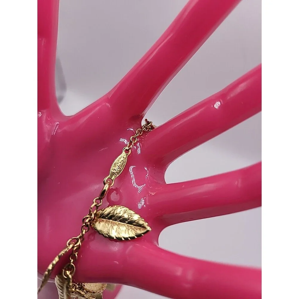 Vintage Napier Gold Tone Leaf Charm Bracelet Botanical Nature Classic Jewelry - Picture 7 of 15